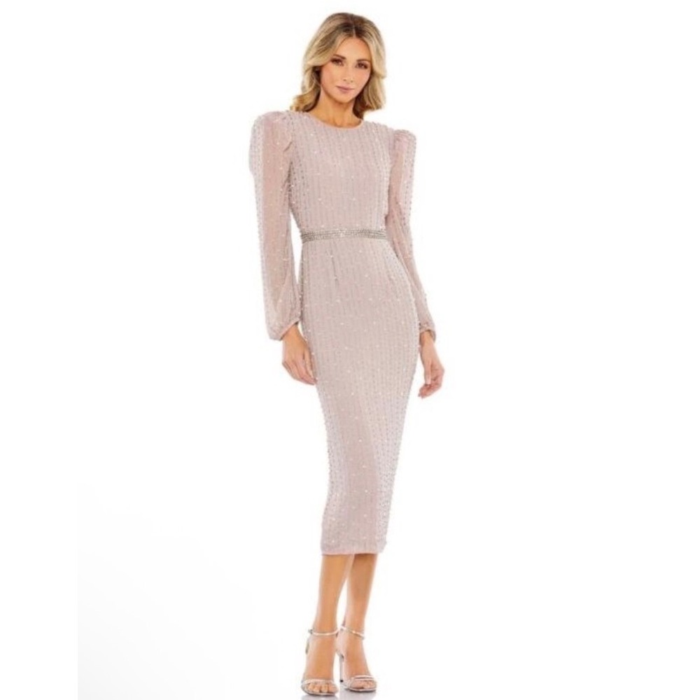 NWT MAC DUGGAL 93622‎ Lilac Beaded Long Sleeve Embellished Dress Sz 8 $498